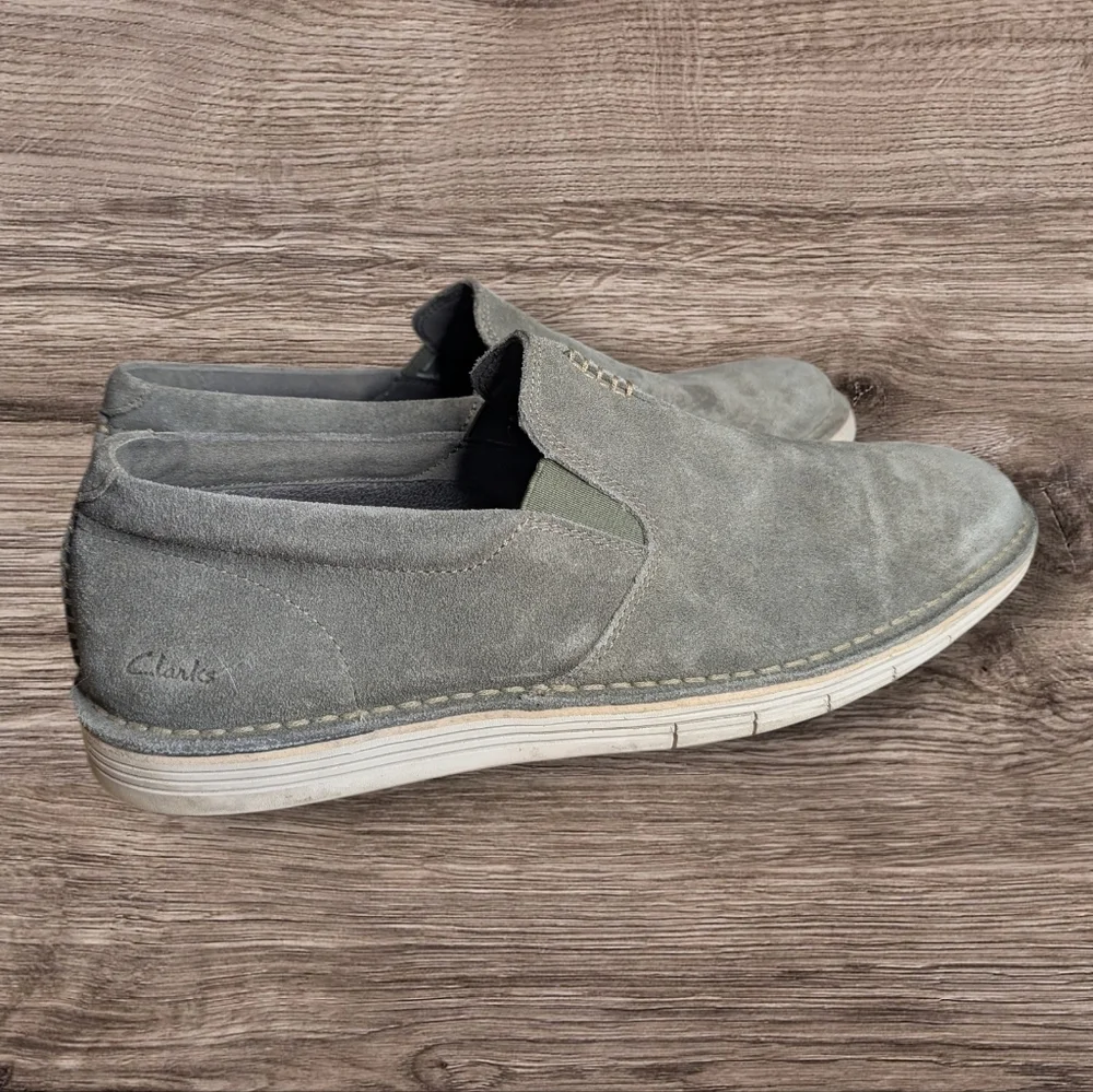 Clarks Un Tailor Tie Gray Suede Slip-On Shoes | Men’s 11